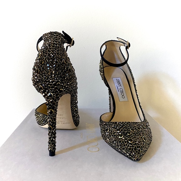 Jimmy Choo Lucy 100 Black Suede Pointy Toe Pumps With Halo Crystals US8.… - Picture 8 of 16